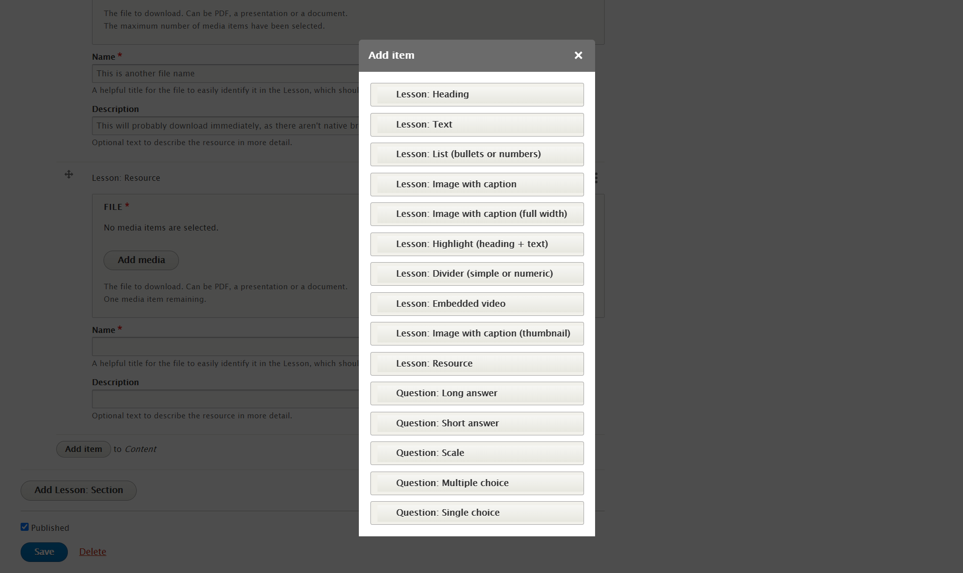 Choosing the resource option on ANU.Community