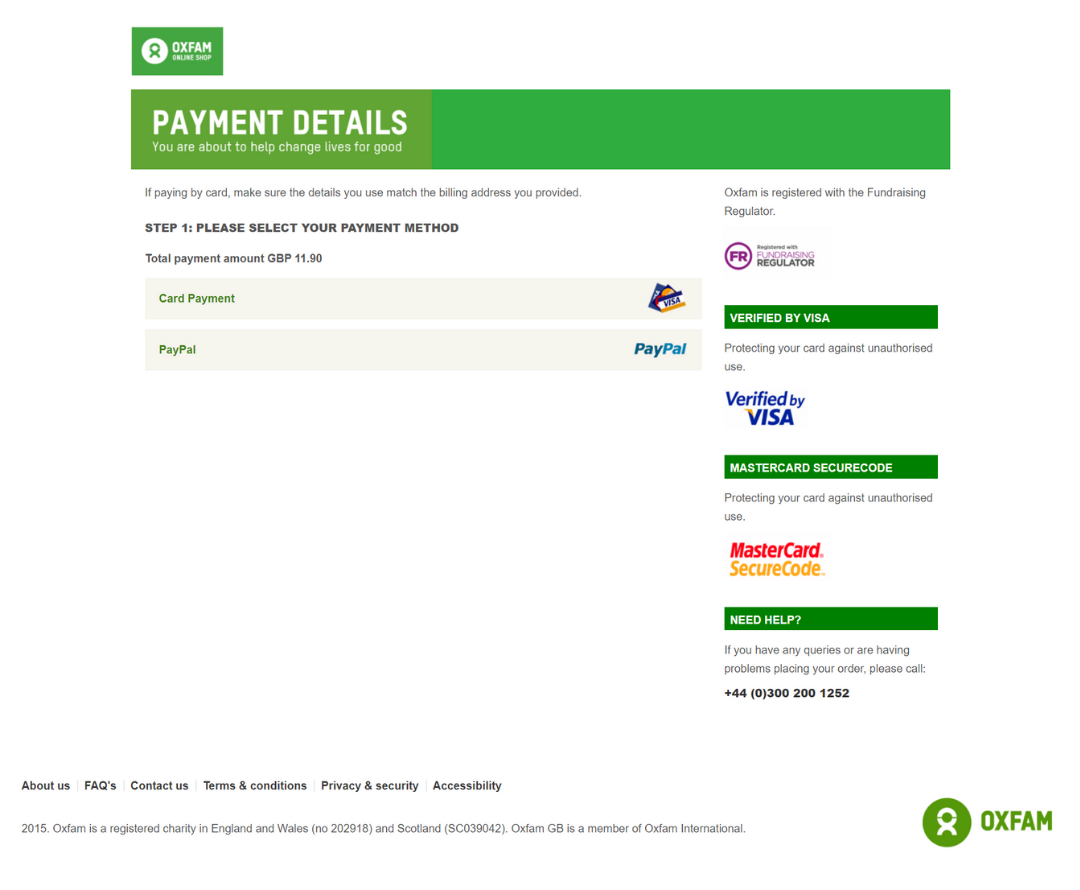 Oxfam checkout screen