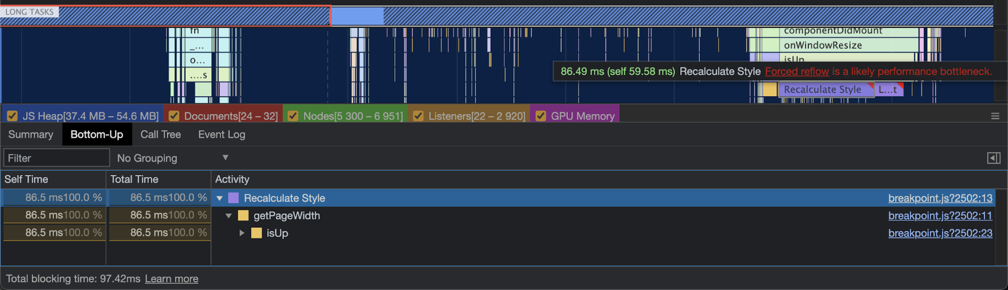 Chrome runtime profiler hints