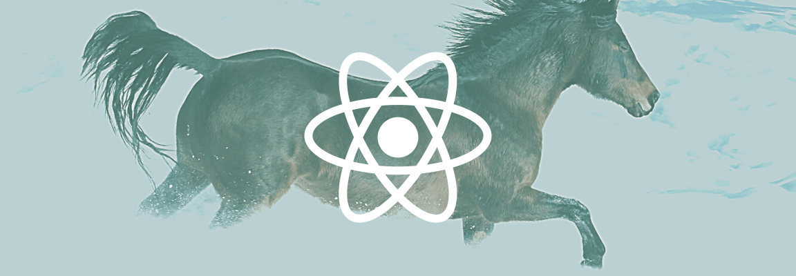 Horse running through the snow with React logo overlay