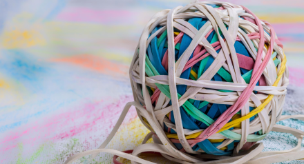 Ball of elastic bands in many colours