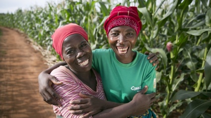 Esime Jenaia in Chituke village, Malawi, with neighbour Esnart Kasimu. Photo: Kieran McConville/Concern Worldwide