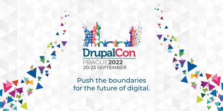 DrupalCon Prague logo on colourful background